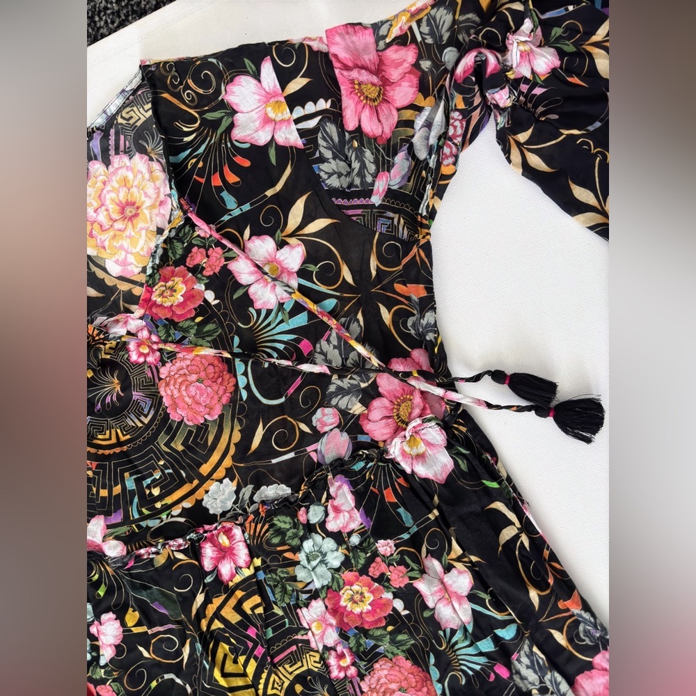 Johnny Was Naomi Peace Ruffle Tiered Dress Black Floral X-Small bohemian modest - Picture 6 of 9